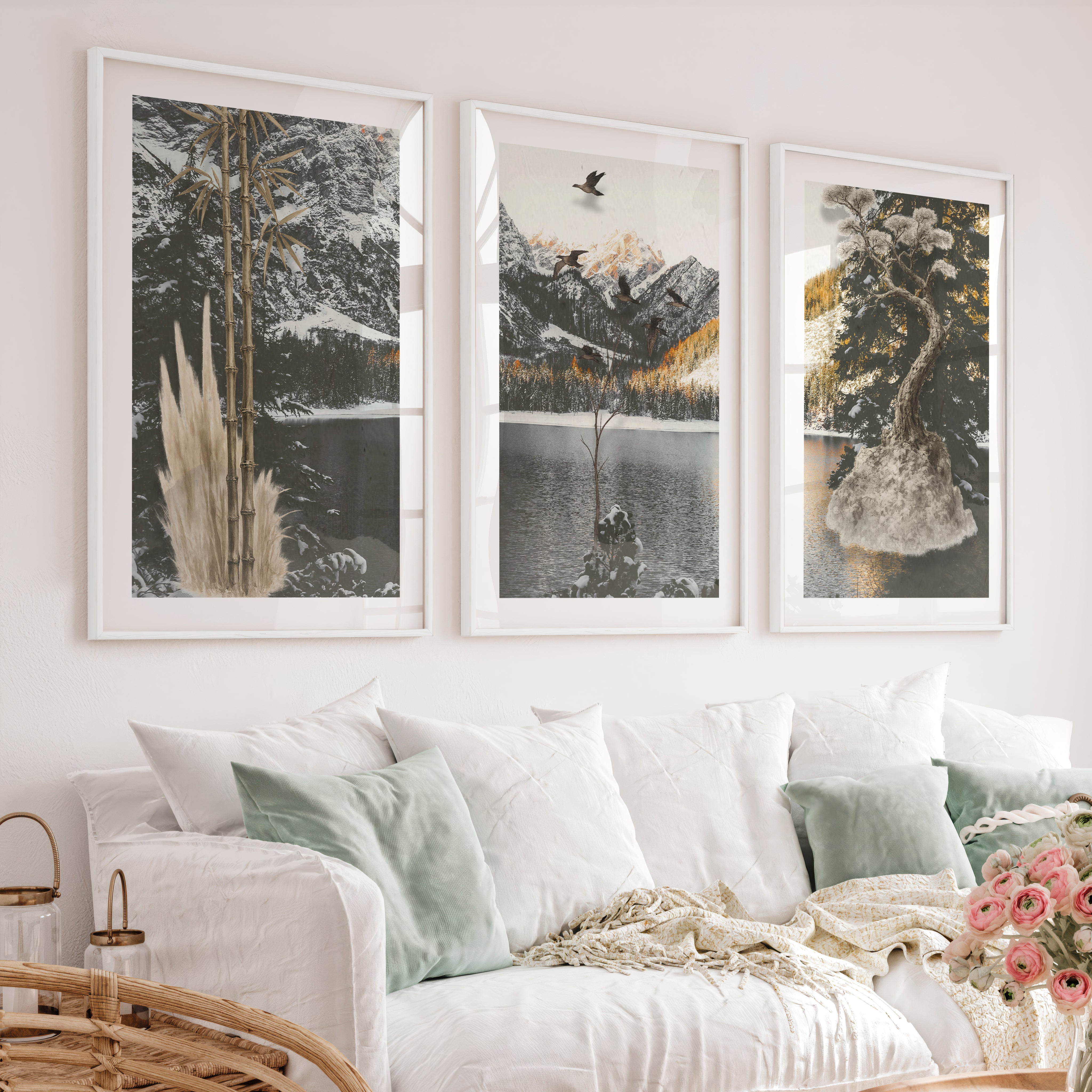 Bamboo Flight japandi decor ideas Wall Art - White Framed Poster with White Border - Artworksets