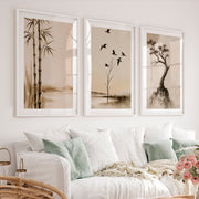Bamboo Flight japandi decor ideas Wall Art - White Framed Poster with White Border - Artworksets
