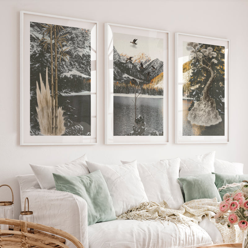 Bamboo Flight japandi decor ideas Wall Art - White Framed Poster with White Border - Artworksets