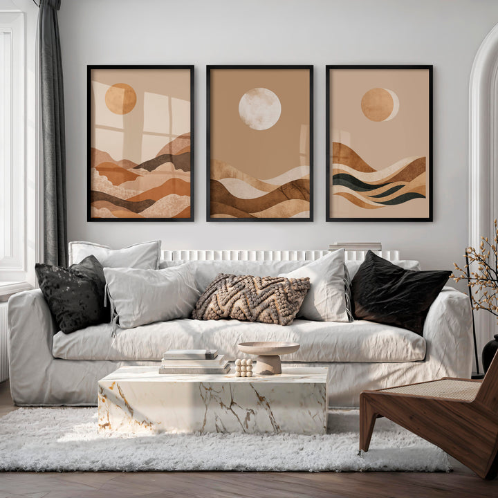 Layered Moon Landscape for japandi decor ideas - Black Framed Poster No Border - Artworksets