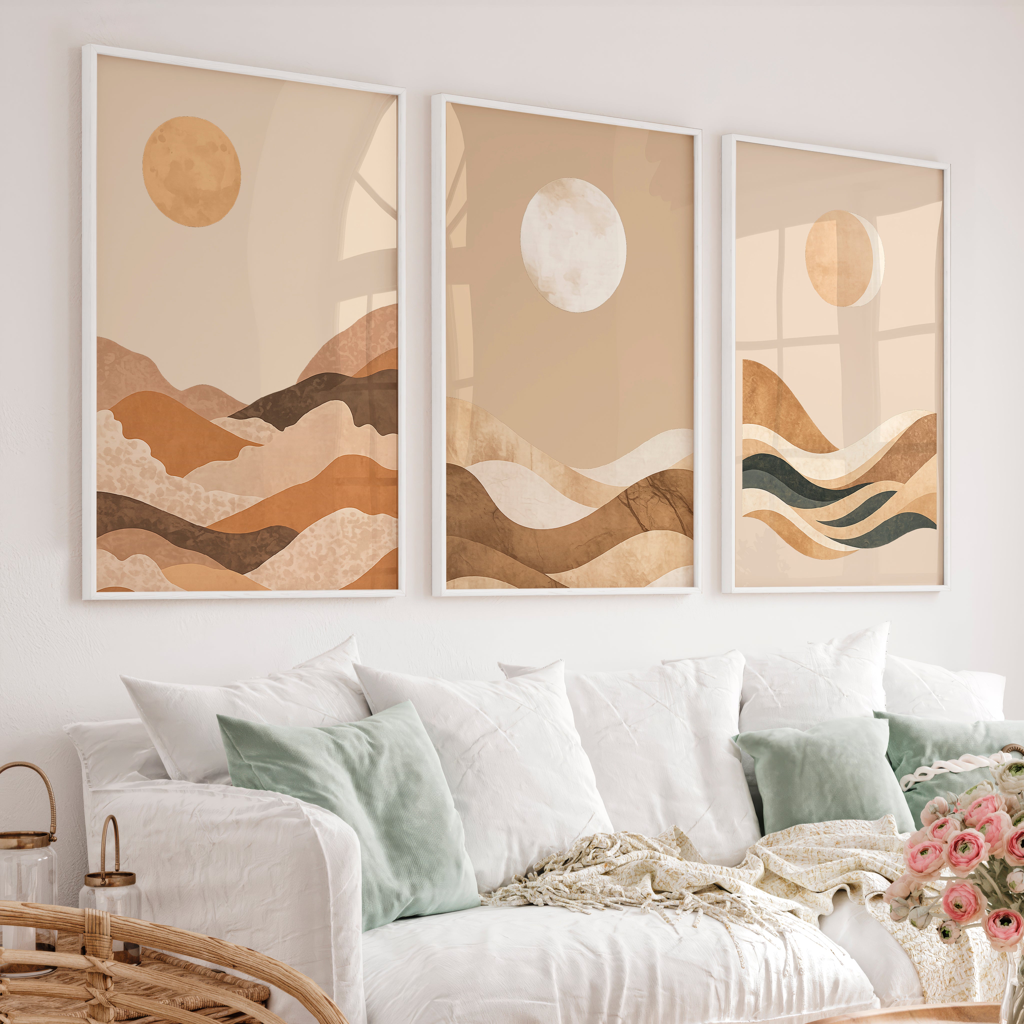 Layered Moon Landscape for japandi decor ideas - White Framed Poster No Border - Artworksets