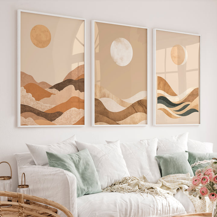 Layered Moon Landscape for japandi decor ideas - White Framed Poster No Border - Artworksets