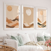 Layered Moon Landscape for japandi decor ideas - White Framed Poster with White Border - Artworksets