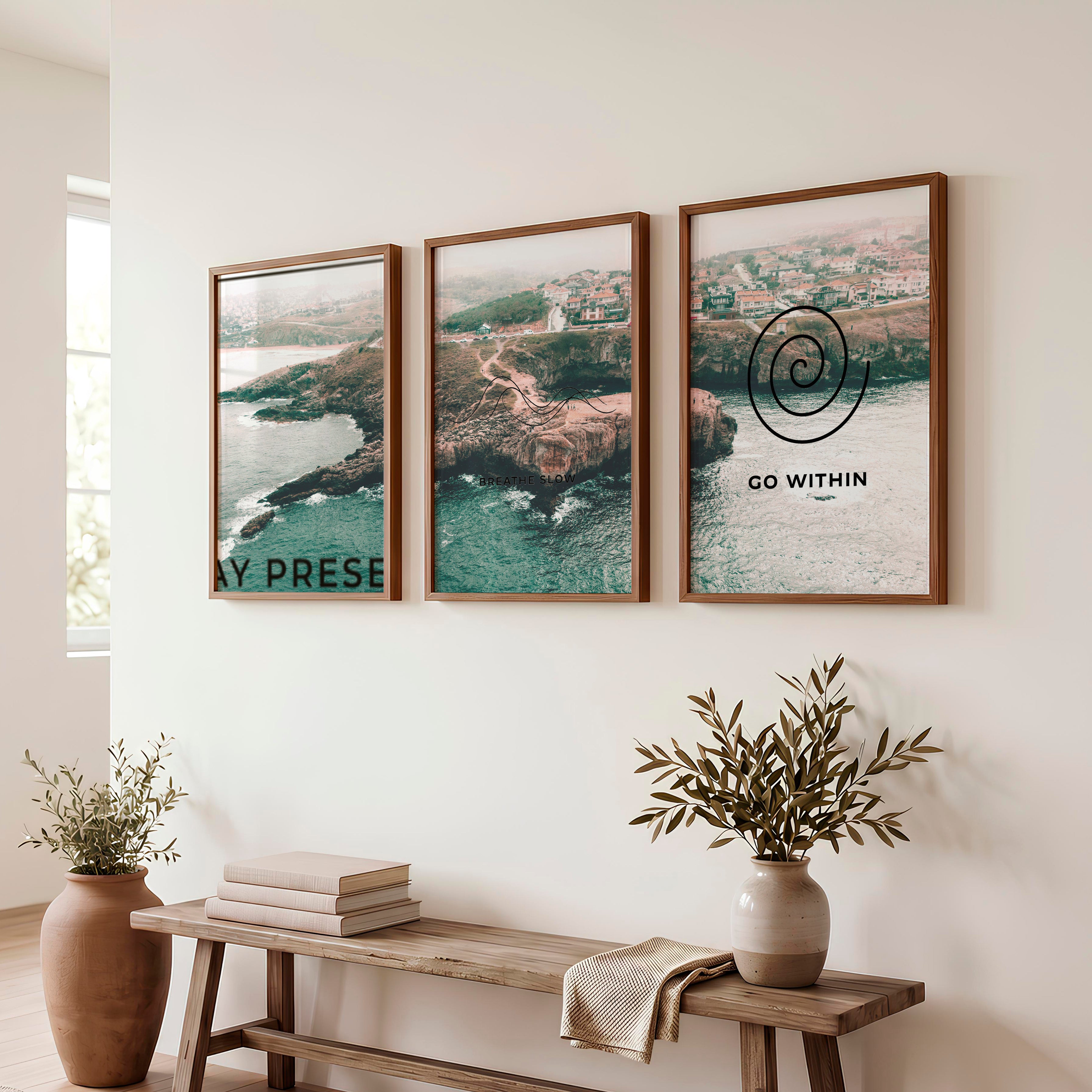 Stay Present japandi decor ideas Wall Art - Dark Brown Framed Poster No Border - Artworksets