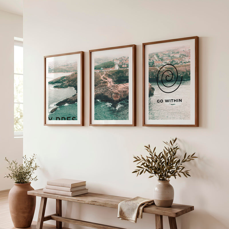 Stay Present japandi decor ideas Wall Art - Dark Brown Framed Poster with White Border - Artworksets