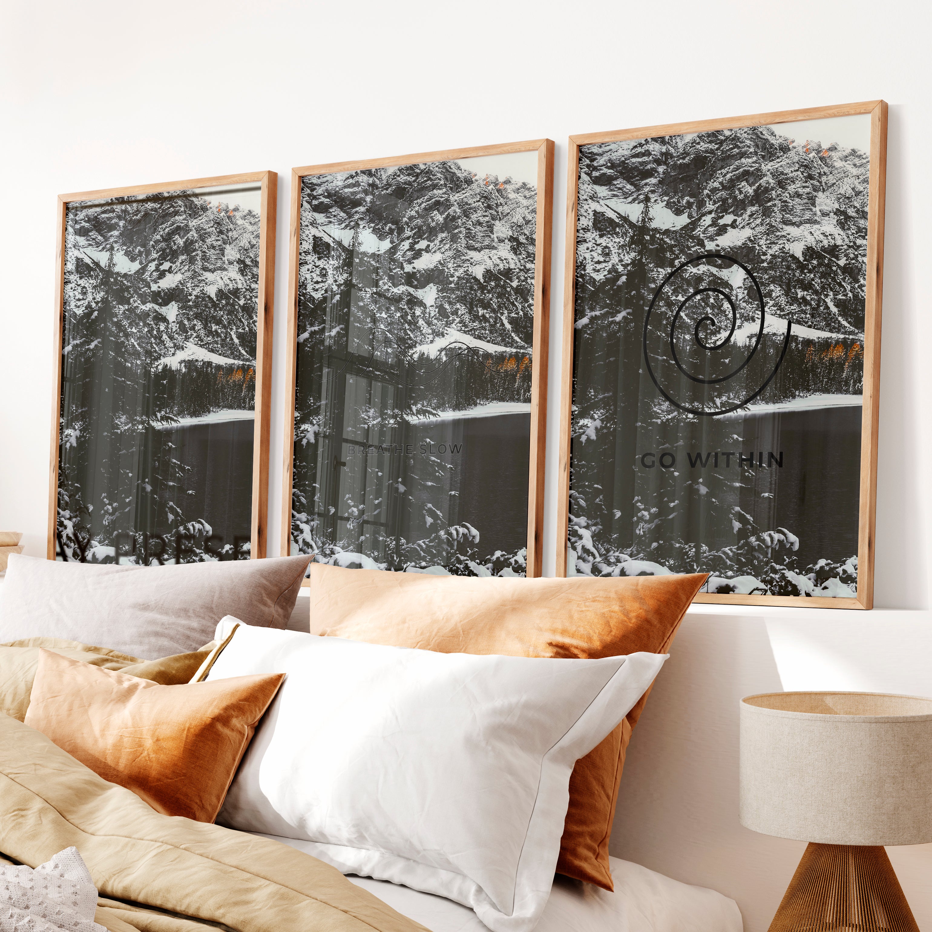 Stay Present japandi decor ideas Wall Art - Natural Wood Framed Poster No Border - Artworksets