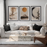 Moonlit Fuji japandi decor - Black Framed Poster with White Border - Artworksets