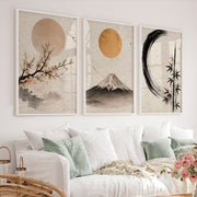 Moonlit Fuji japandi decor - White Framed Poster No Border - Artworksets