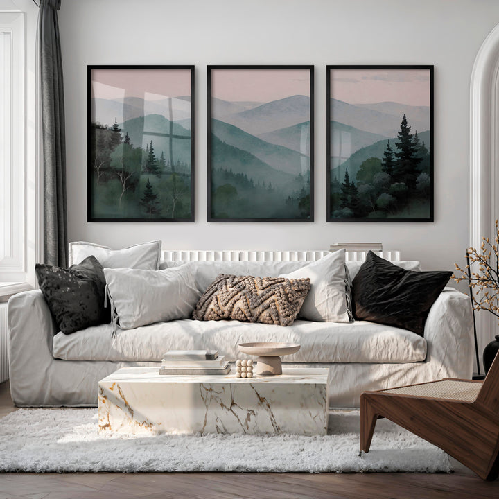 Misty Mountain Japandi Decor - Black Framed Poster No Border - Artworksets