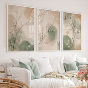Watercolor Blossom Branches for japandi decor style - White Framed Poster No Border - Artworksets
