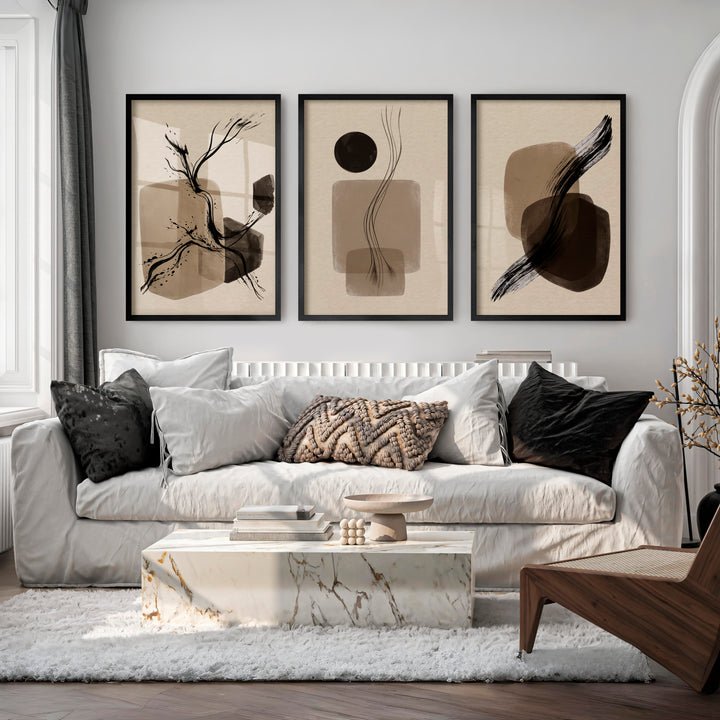Brushstroke Forms japandi decor style Wall Art - Black Framed Poster No Border - Artworksets