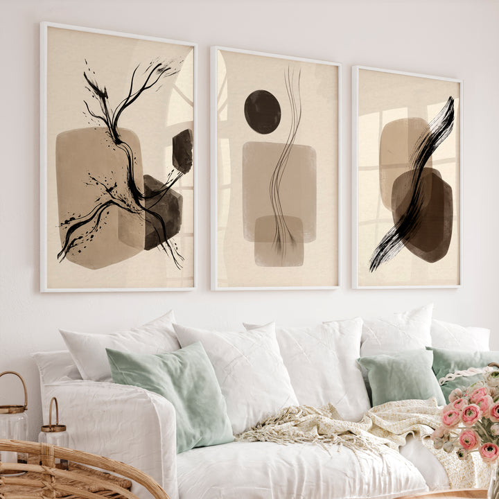 Brushstroke Forms japandi decor style Wall Art - White Framed Poster No Border - Artworksets