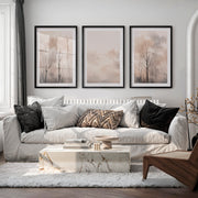 Misty Forest Landscape in Japandi Decor Style - Black Framed Poster with White Border - Artworksets