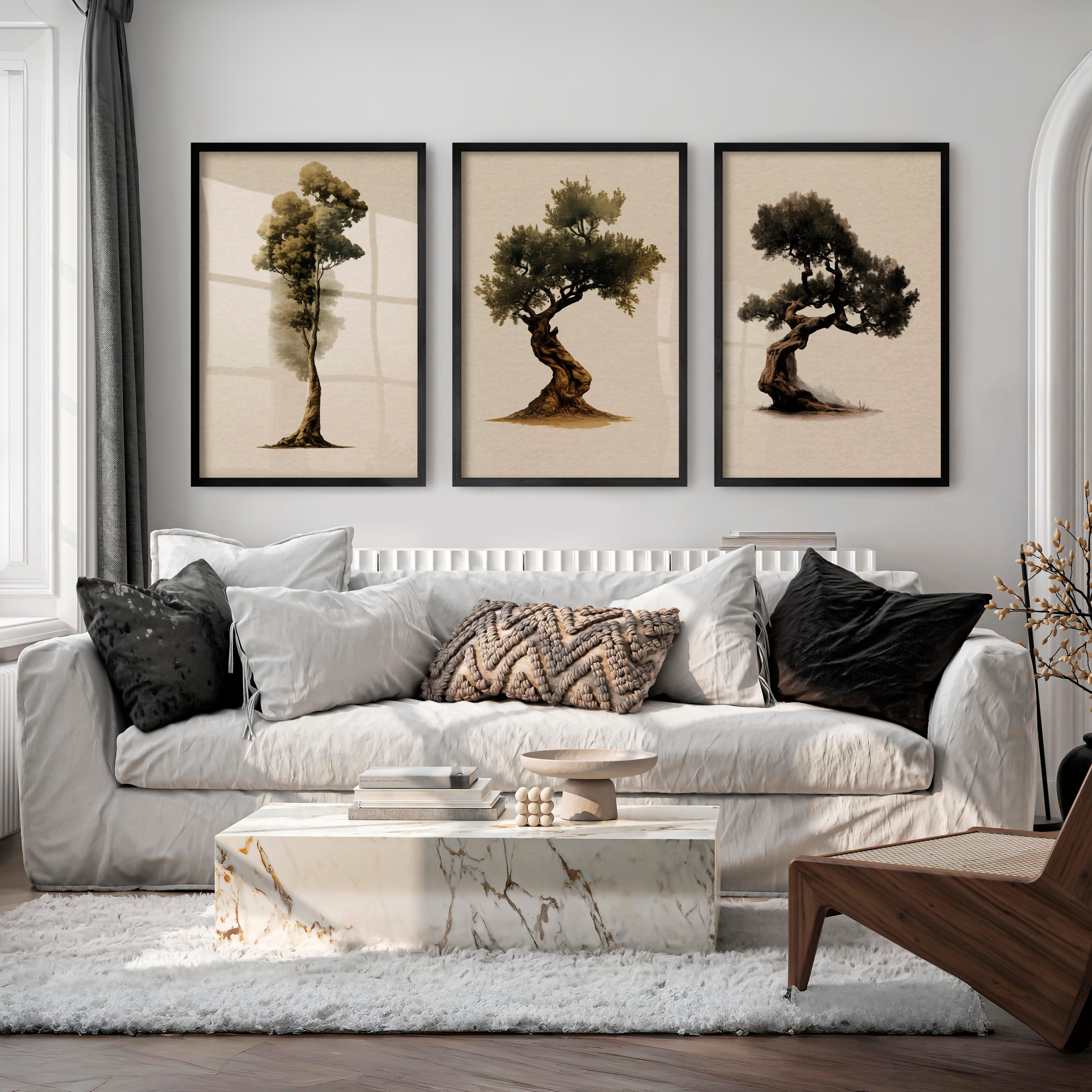 Olive Tree Study in japandi decor style - Black Framed Poster No Border - Artworksets
