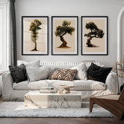 Olive Tree Study in japandi decor style - Black Framed Poster with White Border - Artworksets