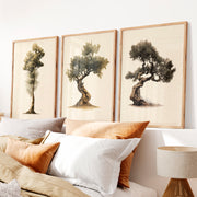 Olive Tree Study in japandi decor style - Natural Wood Framed Poster No Border - Artworksets