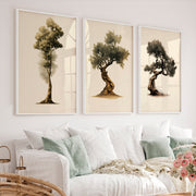 Olive Tree Study in japandi decor style - White Framed Poster No Border - Artworksets