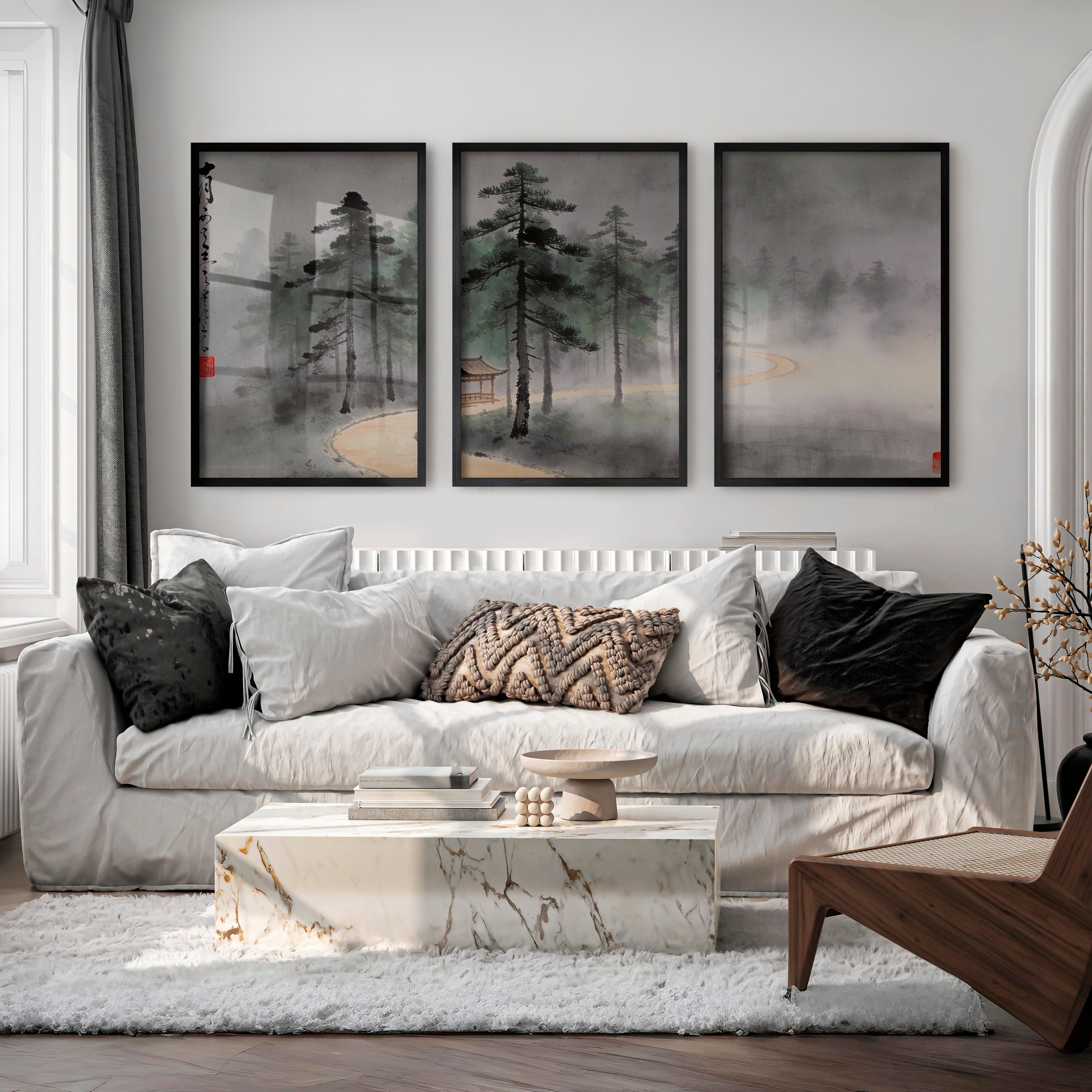 Misty Pine Pavilion for japandi decoration - Black Framed Poster No Border - Artworksets