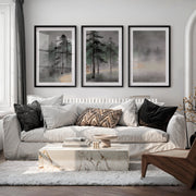 Misty Pine Pavilion for japandi decoration - Black Framed Poster with White Border - Artworksets