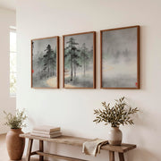 Misty Pine Pavilion for japandi decoration - Dark Brown Framed Poster No Border - Artworksets
