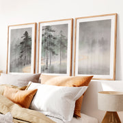 Misty Pine Pavilion for japandi decoration- Natural Wood Framed Poster with White Border - Artworksets