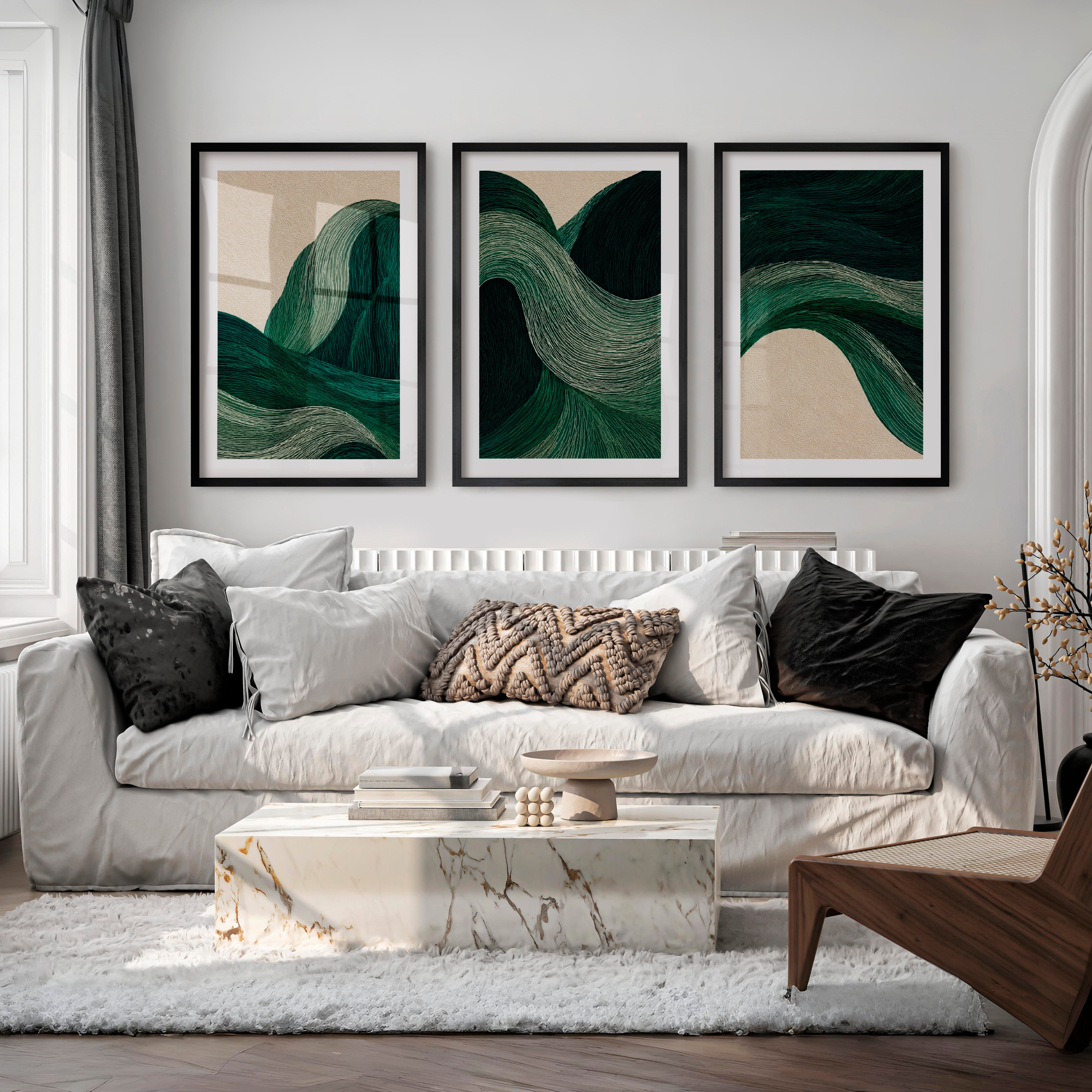 Flowing Ribbon japandi decoration Print - Black Framed Poster with White Border - Artworksets