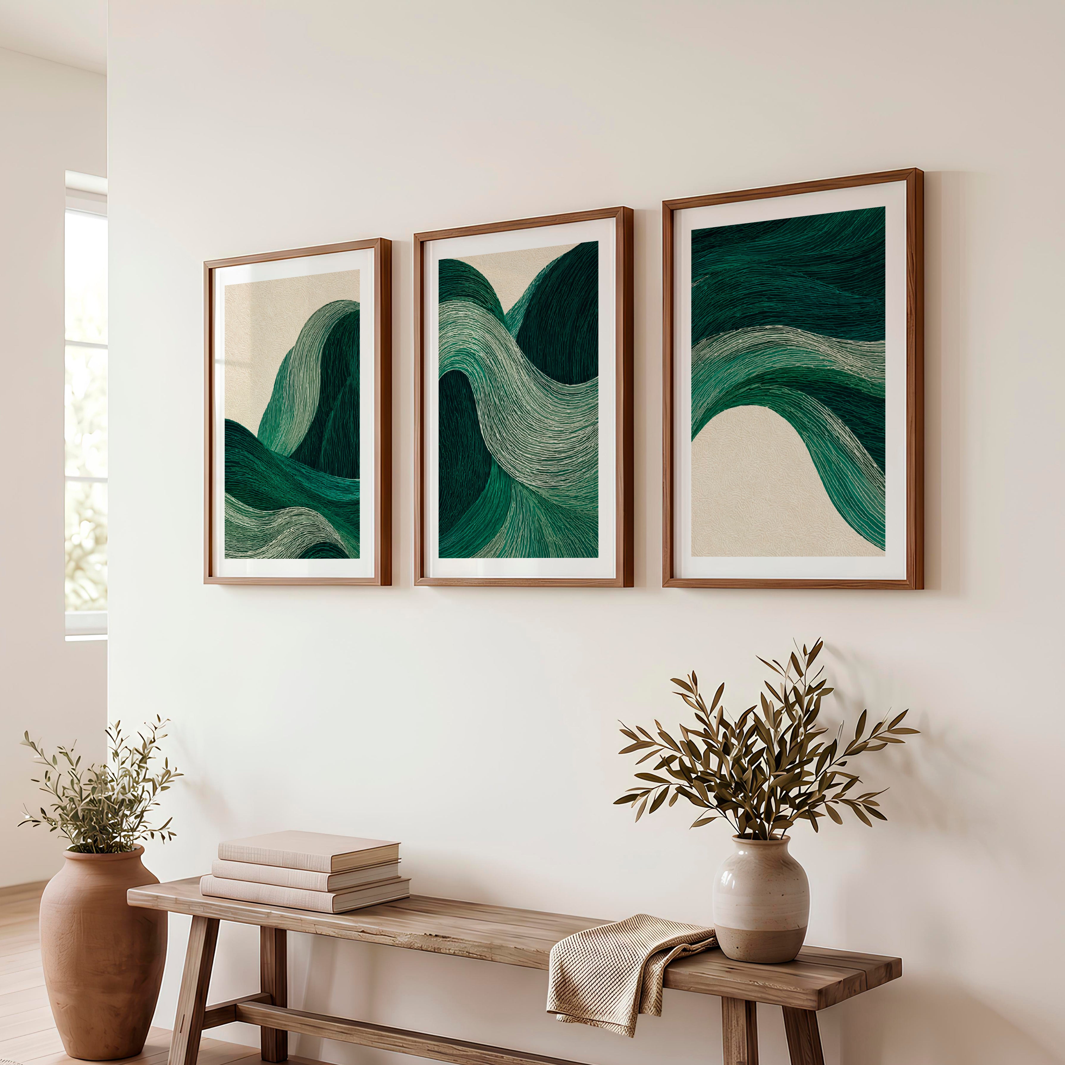 Flowing Ribbon japandi decoration Print - Dark Brown Framed Poster with White Border - Artworksets
