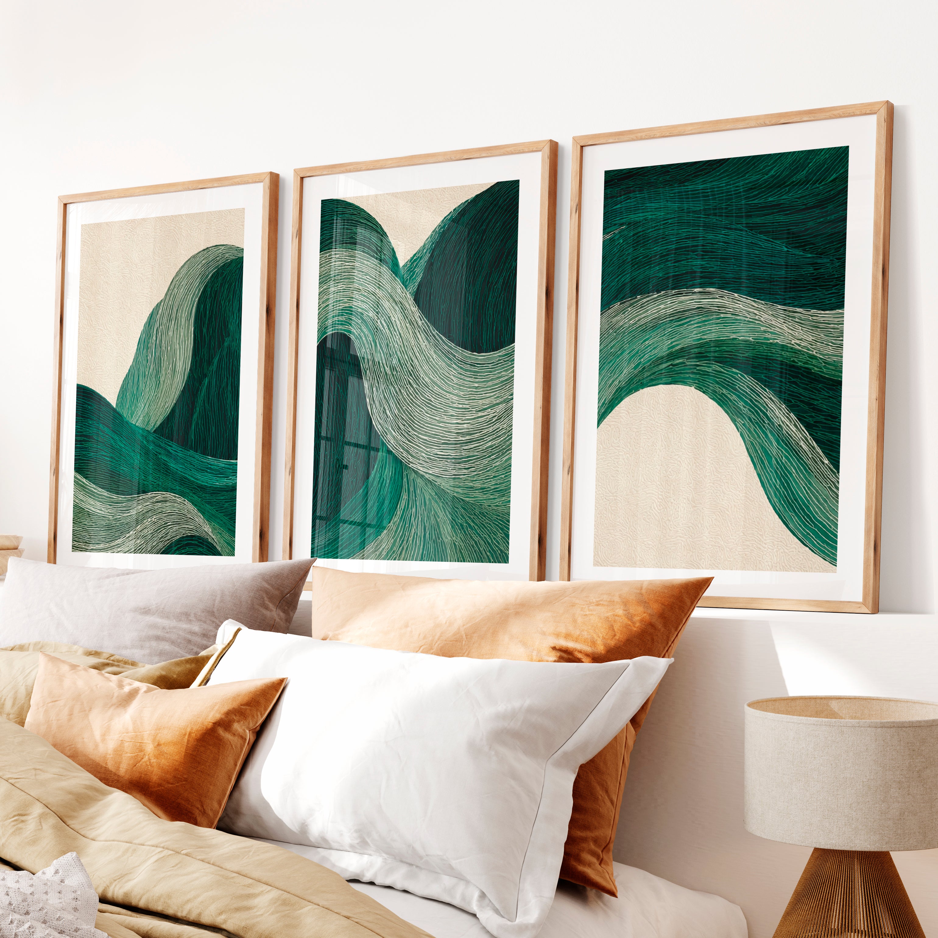 Flowing Ribbon japandi decoration Print- Natural Wood Framed Poster with White Border - Artworksets