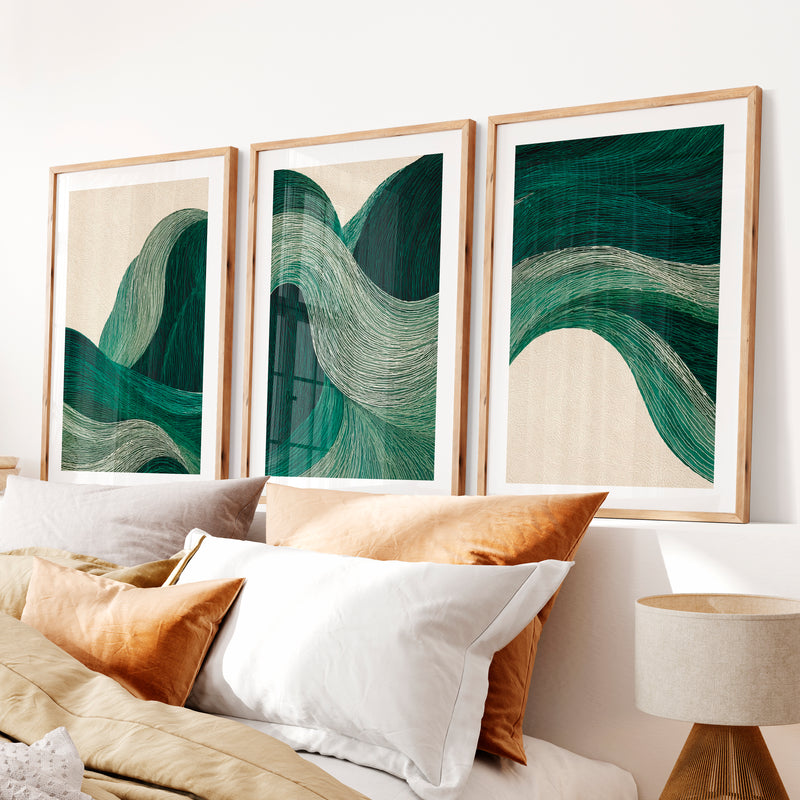 Flowing Ribbon japandi decoration Print- Natural Wood Framed Poster with White Border - Artworksets