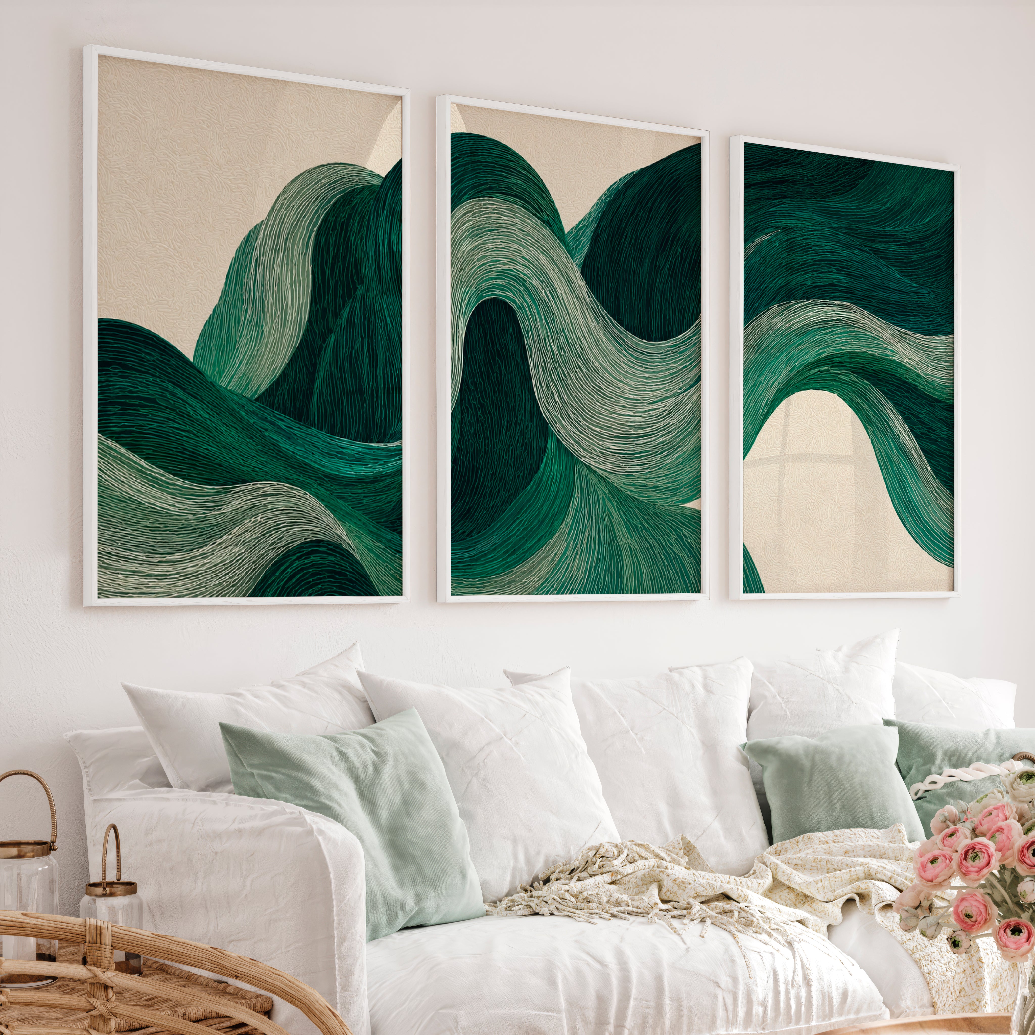 Flowing Ribbon japandi decoration Print - White Framed Poster No Border - Artworksets