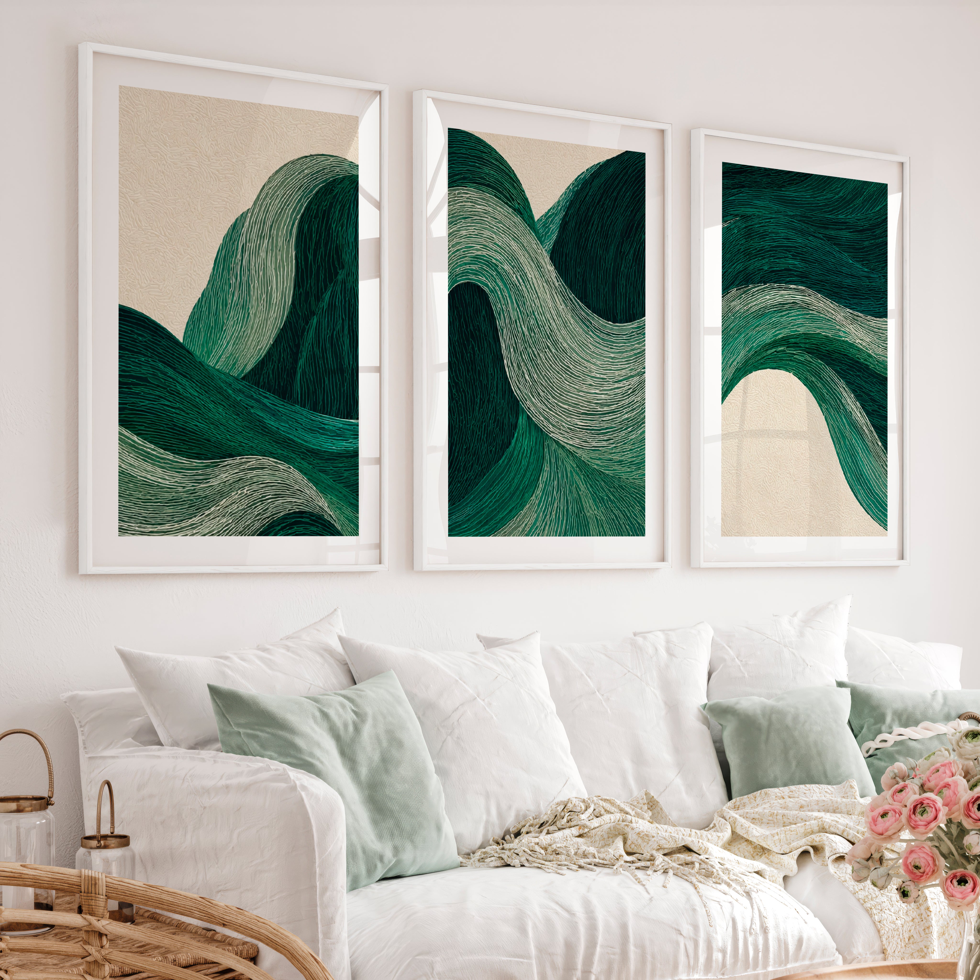 Flowing Ribbon japandi decoration Print - White Framed Poster with White Border - Artworksets