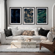 Layered Waves japandi decoration Wall Art - Black Framed Poster with White Border - Artworksets