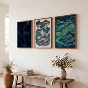 Layered Waves japandi decoration Wall Art - Dark Brown Framed Poster No Border - Artworksets