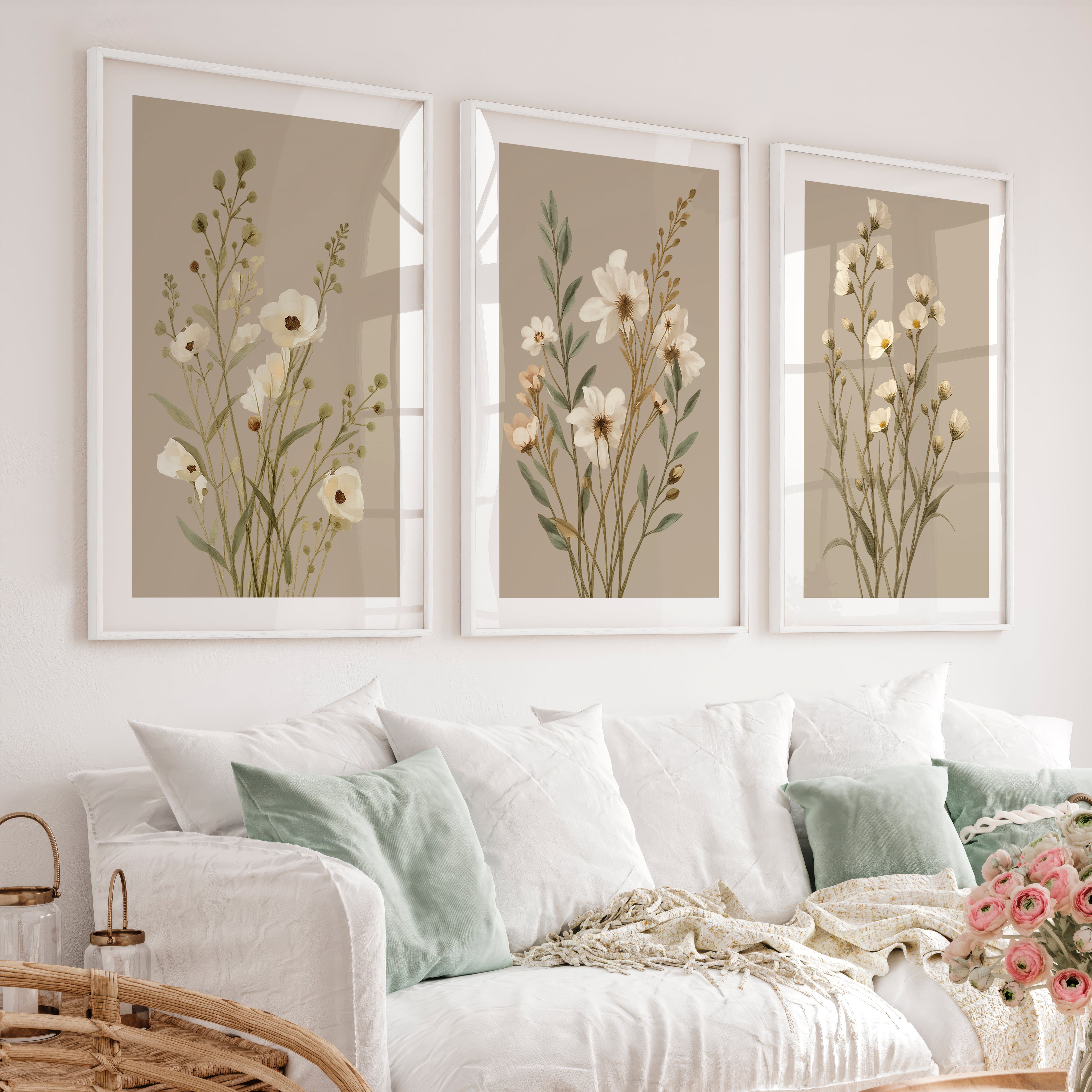 Sunlit Bamboo Forest Japandi Design Wall Art - White Framed Poster with White Border - Artworksets