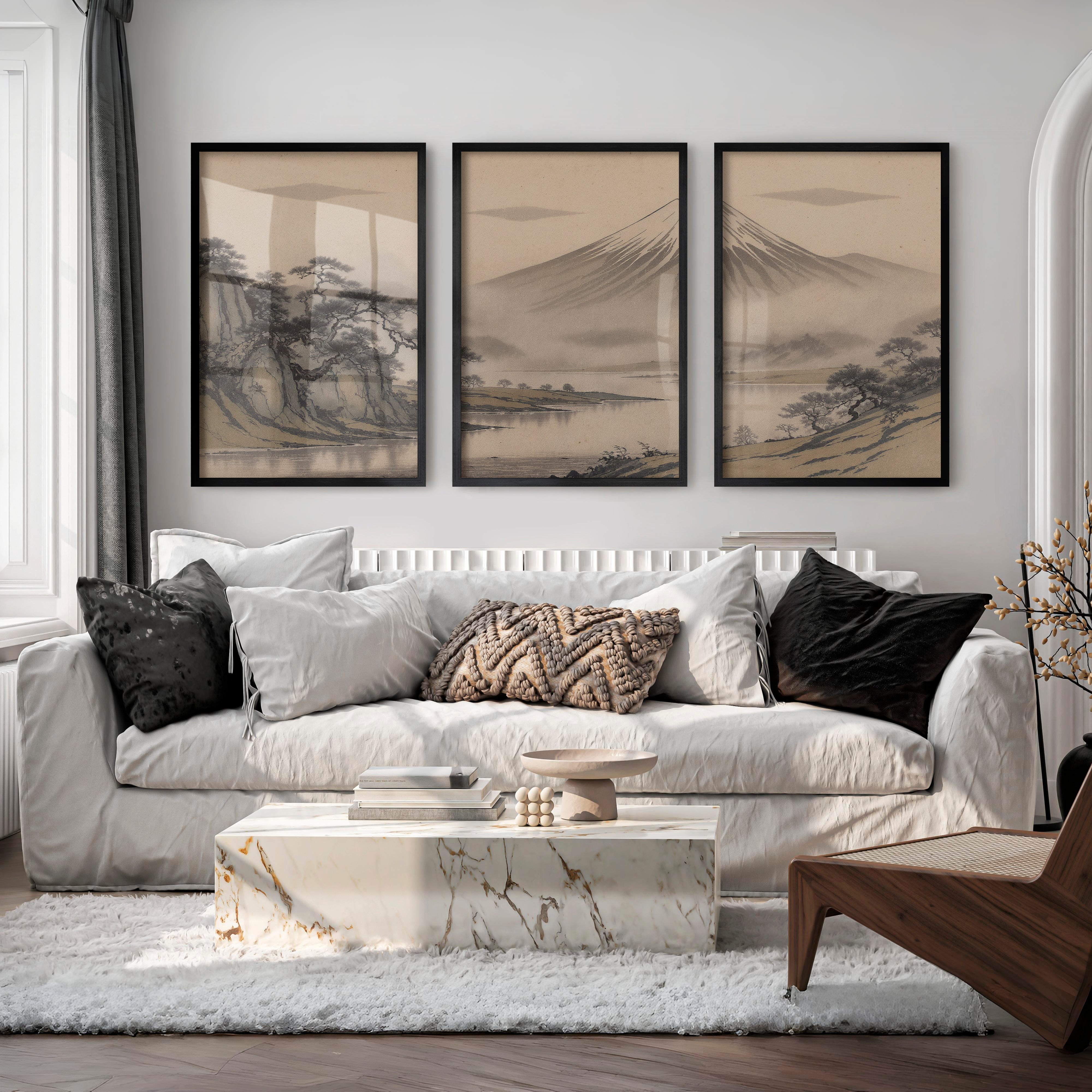 Twisted Pine Mountain Wall Art for japandi design - Black Framed Poster No Border - Artworksets