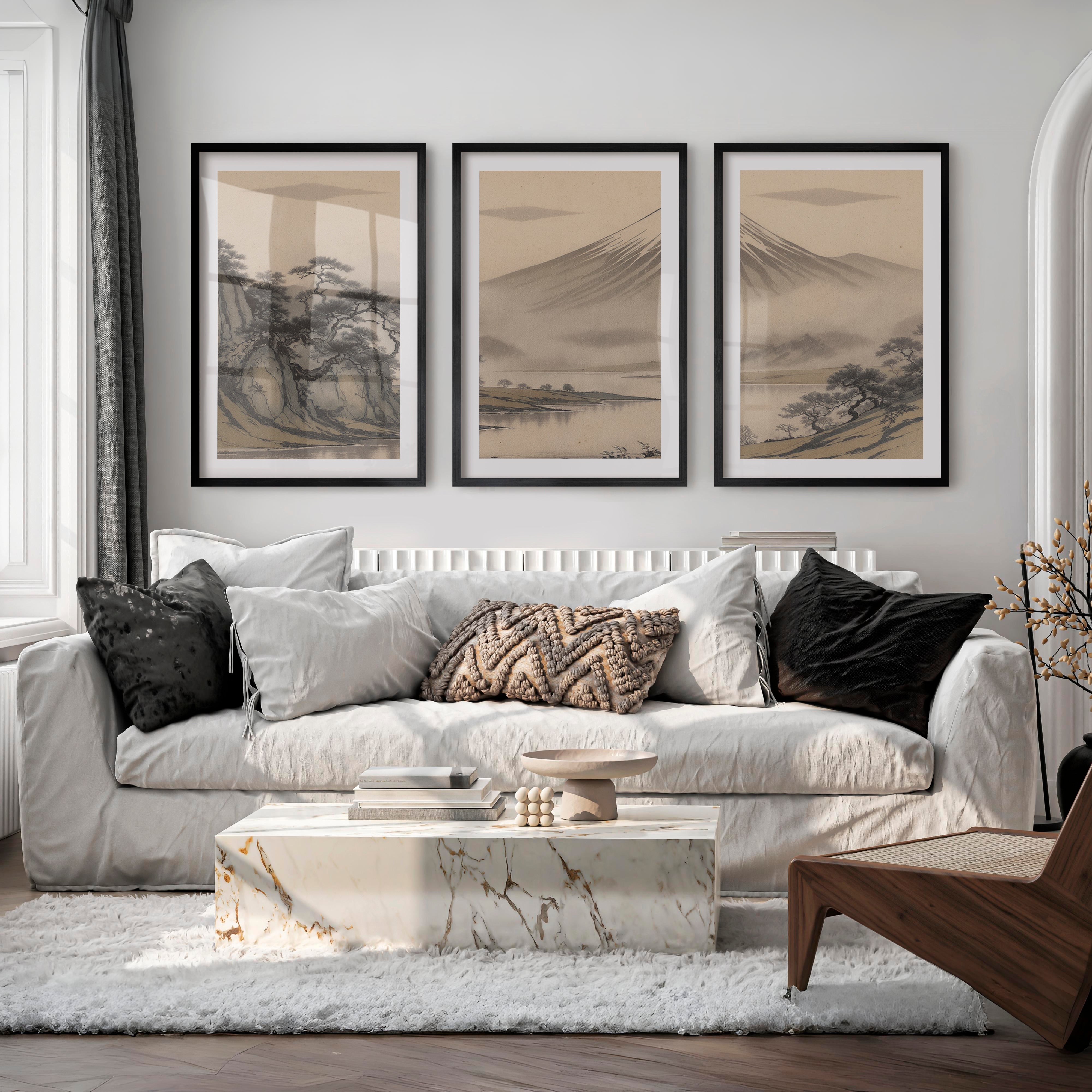 Twisted Pine Mountain Wall Art for japandi design - Black Framed Poster with White Border - Artworksets