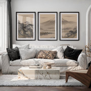 Twisted Pine Mountain Wall Art for japandi design - Black Framed Poster with White Border - Artworksets