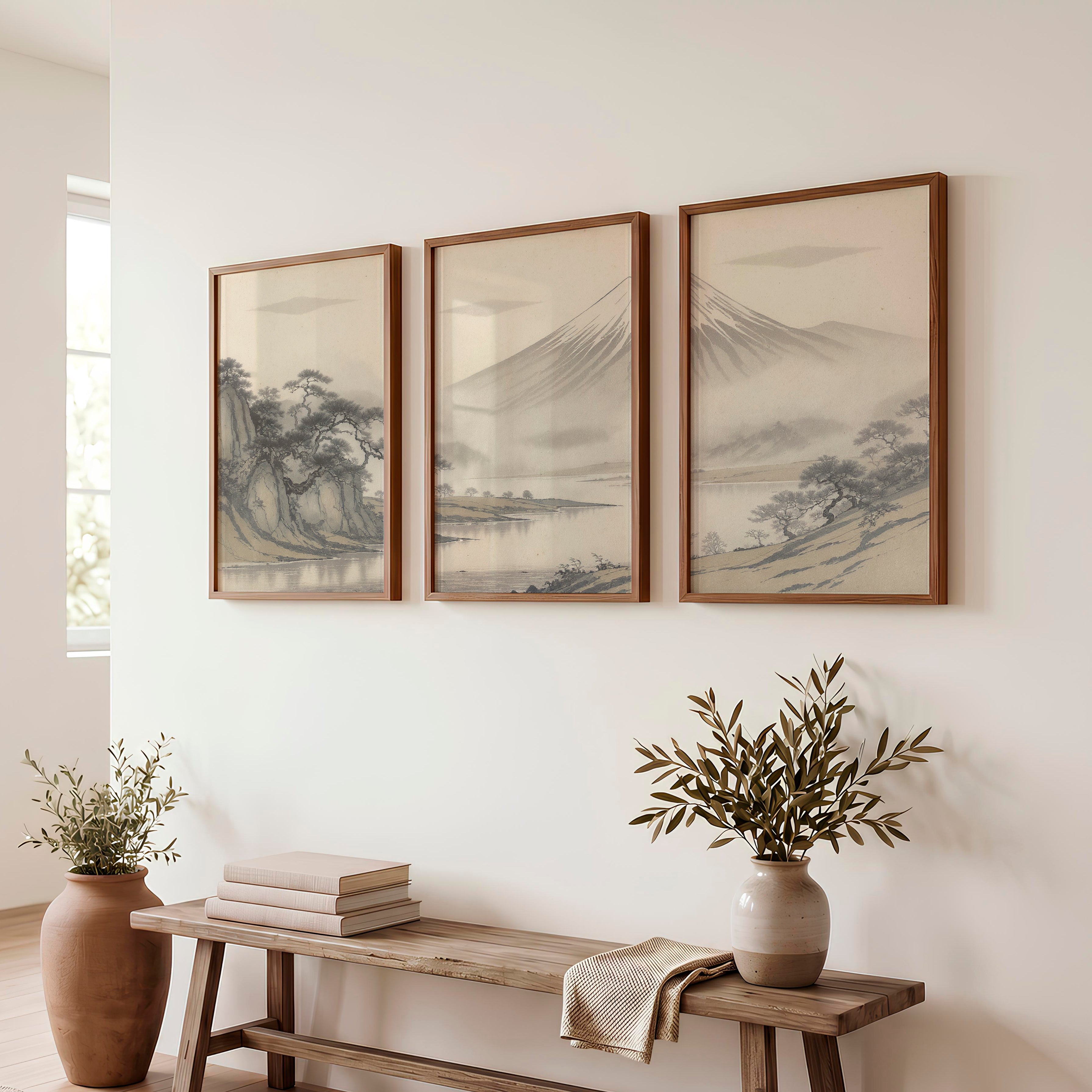 Twisted Pine Mountain Wall Art for japandi design - Dark Brown Framed Poster No Border - Artworksets