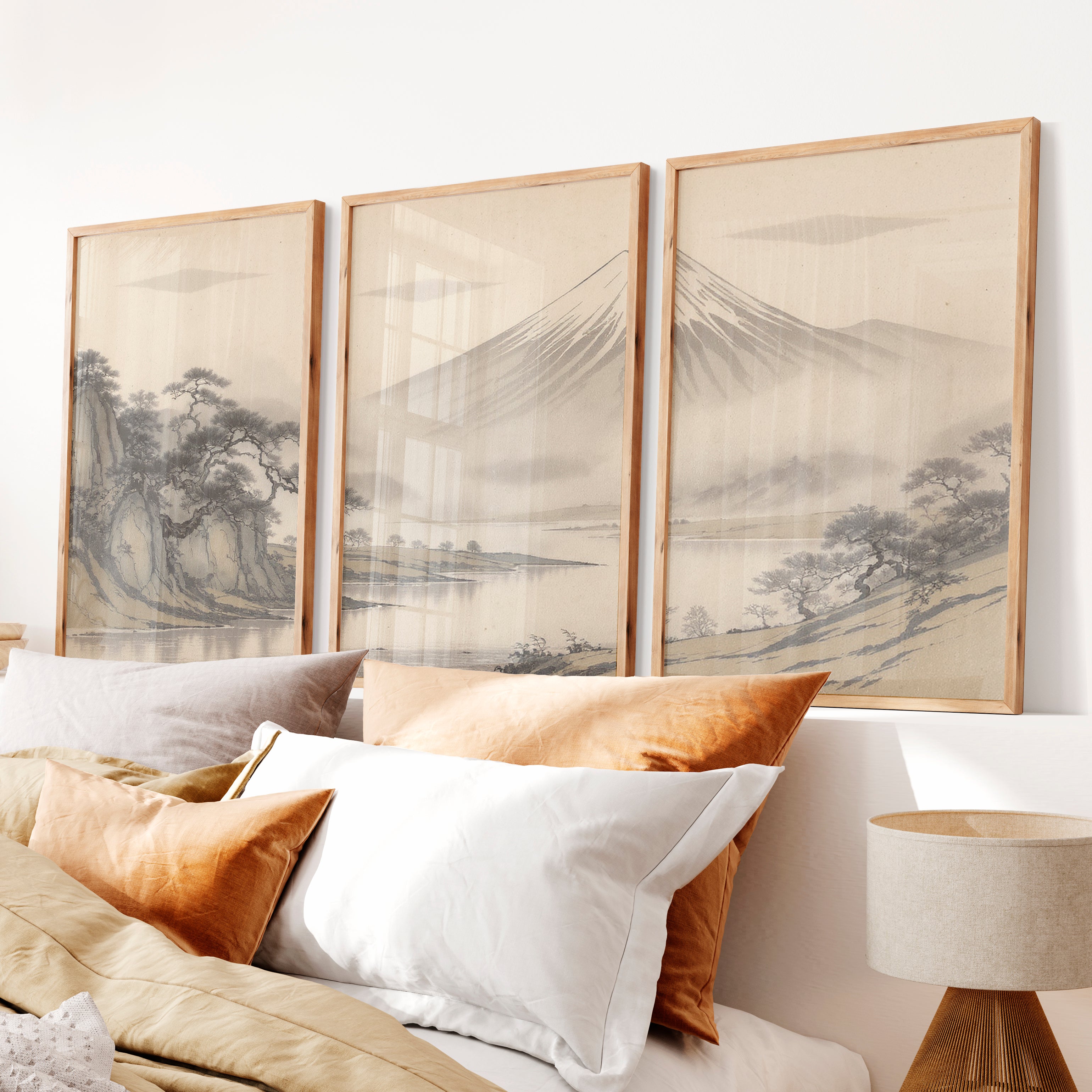 Twisted Pine Mountain Wall Art for japandi design - Natural Wood Framed Poster No Border - Artworksets