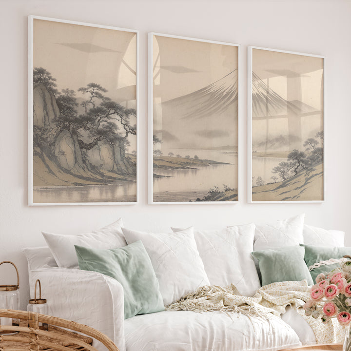 Twisted Pine Mountain Wall Art for japandi design - White Framed Poster No Border - Artworksets