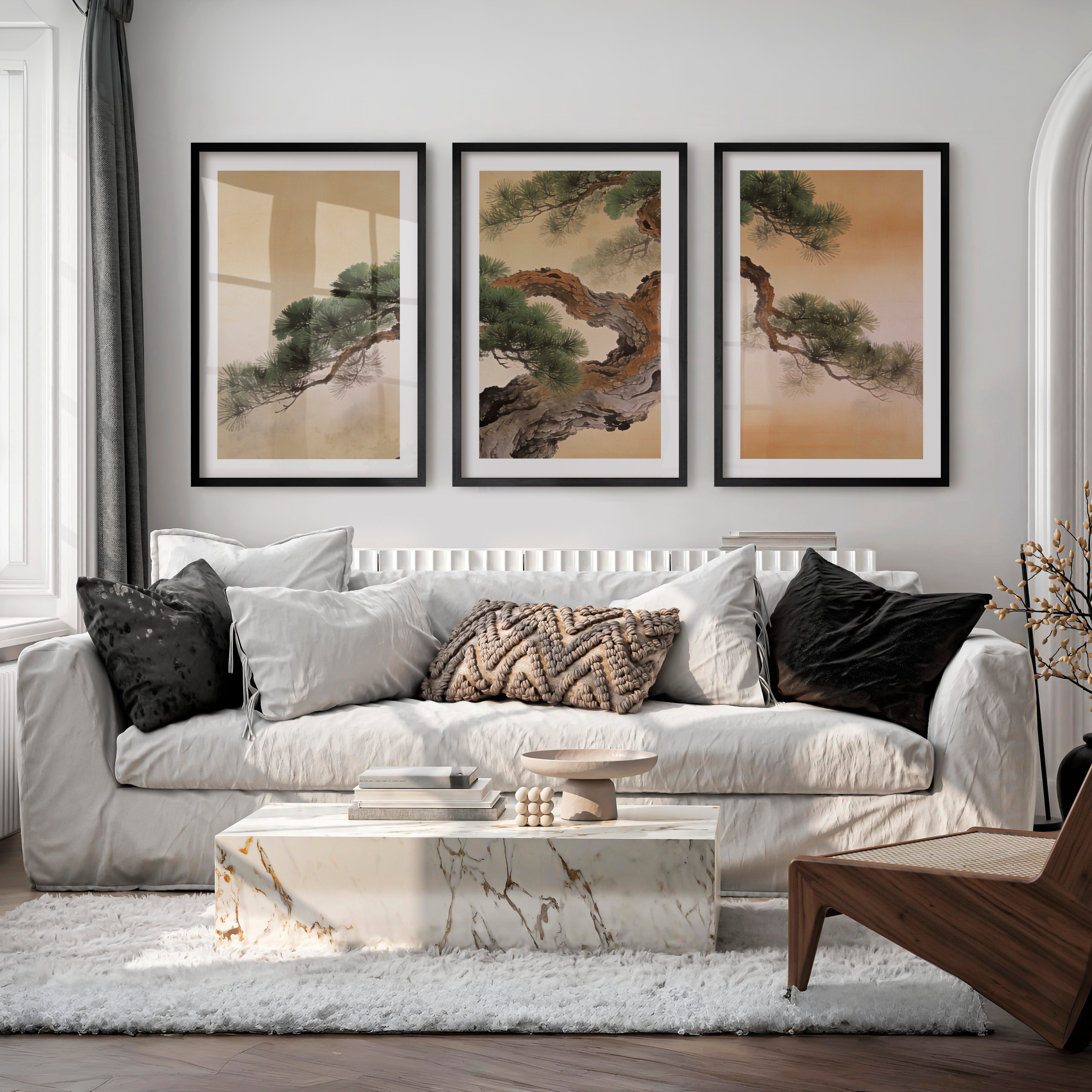 Twisted Pine japandi design Wall Art - Black Framed Poster with White Border - Artworksets
