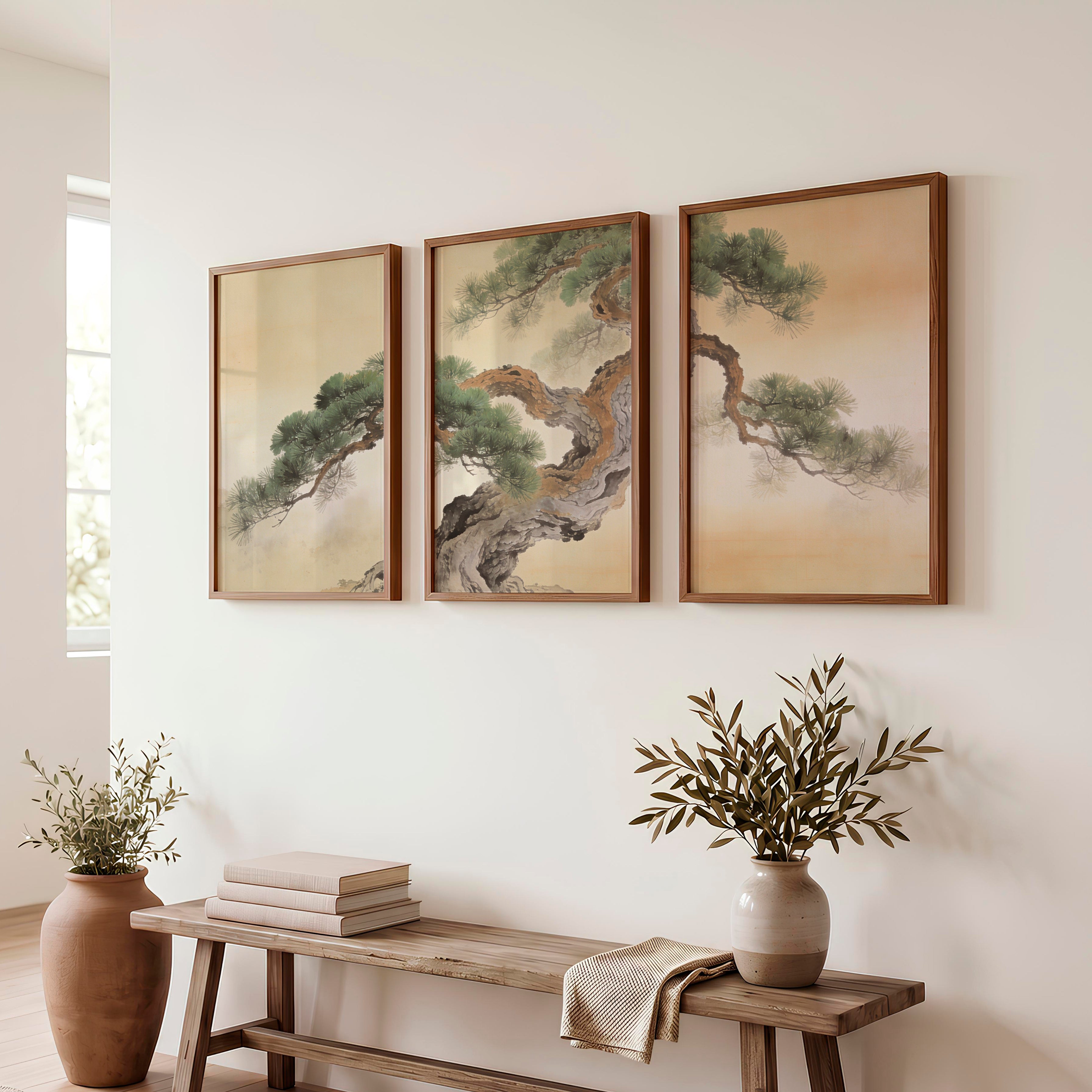 Twisted Pine japandi design Wall Art - Dark Brown Framed Poster No Border - Artworksets