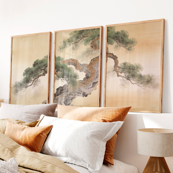Twisted Pine japandi design Wall Art - Natural Wood Framed Poster No Border - Artworksets