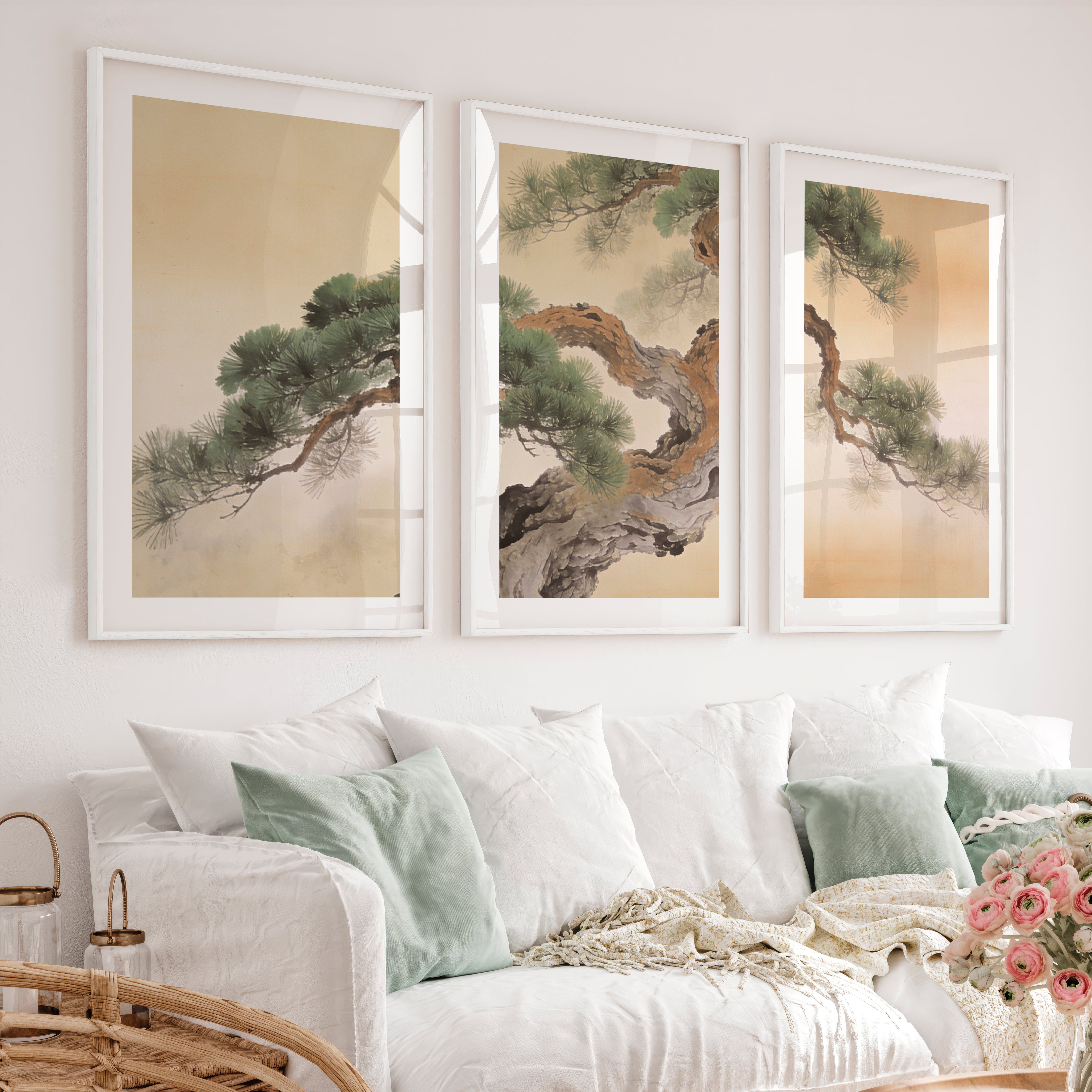 Twisted Pine japandi design Wall Art - White Framed Poster with White Border - Artworksets