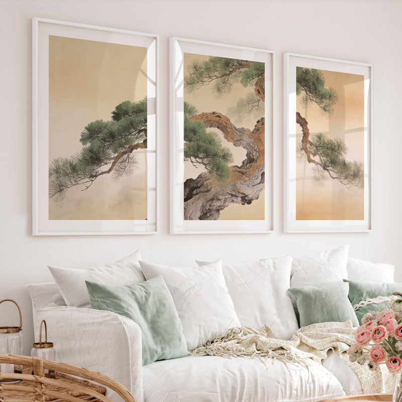 Twisted Pine japandi design Wall Art - White Framed Poster with White Border - Artworksets