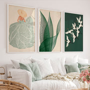 Cranes in Flight japandi design style Triptych - White Framed Poster No Border - Artworksets