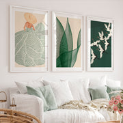 Cranes in Flight japandi design style Triptych - White Framed Poster with White Border - Artworksets