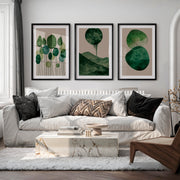 Green Moon Forest in japandi design style - Black Framed Poster with White Border - Artworksets