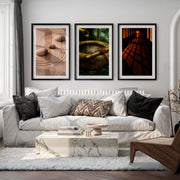 Zen Garden japandi design style Triptych - Black Framed Poster with White Border - Artworksets