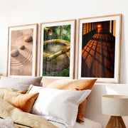 Zen Garden japandi design style Triptych- Natural Wood Framed Poster with White Border - Artworksets